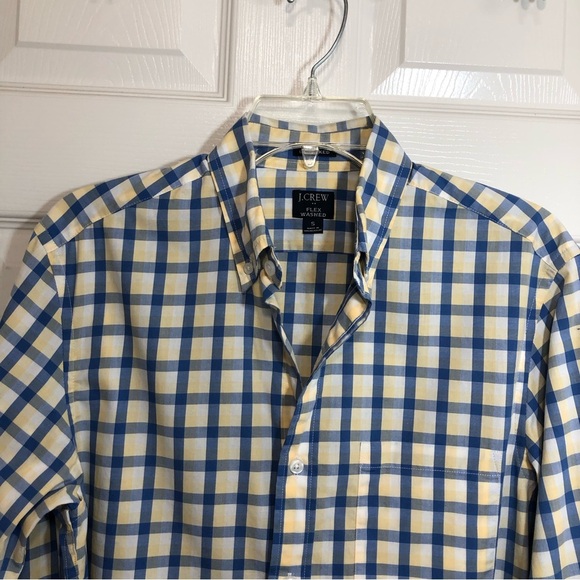 J. Crew Mens Button Up Long Sleeve Blue Yellow Plaid Slim Untucked Shirt Size S - Picture 5 of 12